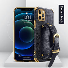 Load image into Gallery viewer, 2021 Crocodile Leather Strap Holder Case For iPhone 12 11 Pro Max XR X XS Max 7 8 Plus pphonecover
