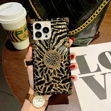 Load image into Gallery viewer, 2021 Luxury Leopard Pattern Stripe Glitter Gold Square Case For iPhone pphonecover
